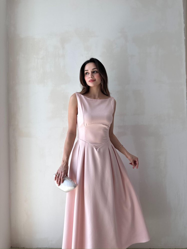 ANGEL Midi Elbise 8963 - Pudra - Mooi Butik