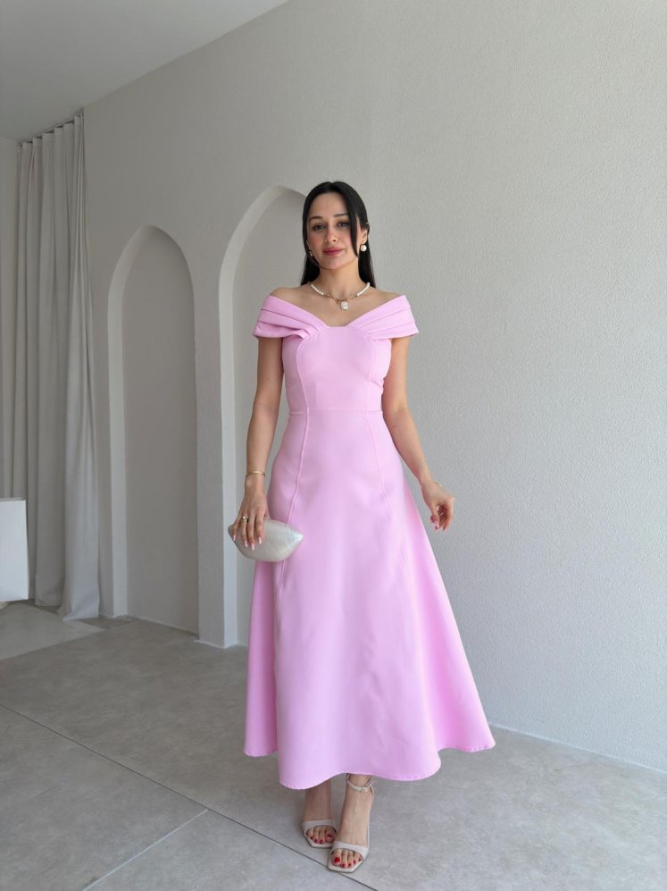 ANGELİNA Midi Elbise 7559 - Pembe - Mooi Butik