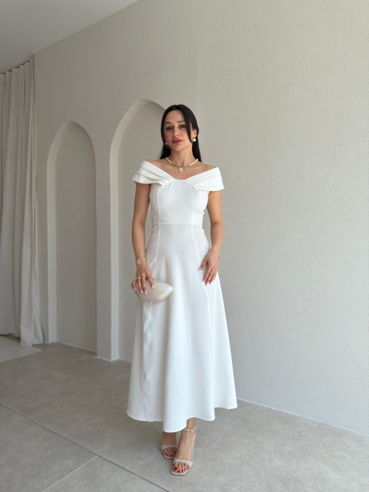 ANGELİNA Midi Elbise 7559 - Beyaz - Mooi Butik