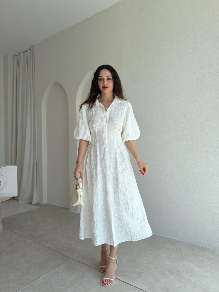 ANTONİO Midi Elbise 9520 - Beyaz - Mooi Butik