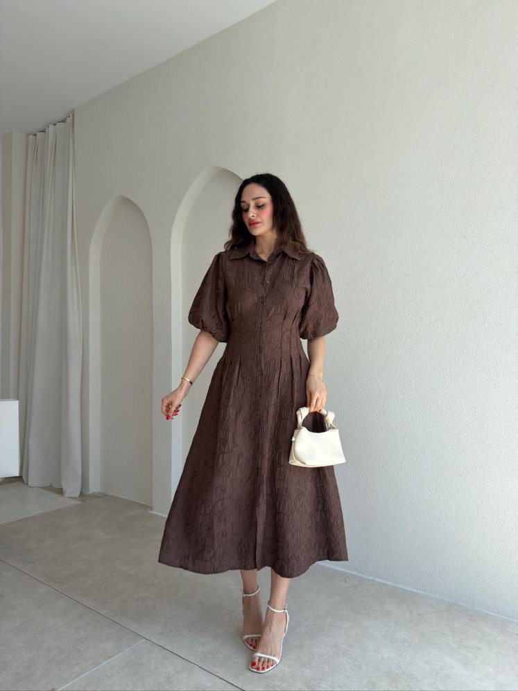 ANTONİO Midi Elbise 9520 - Acı Kahve - Mooi Butik