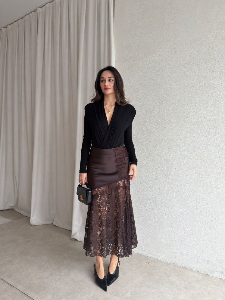 ARLEA Dantel Detaylı Etek 8122 - Acı Kahve - Mooi Butik