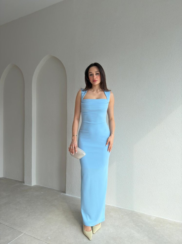 AROW Maxi Elbise 2784 - Bebe Mavisi - Mooi Butik