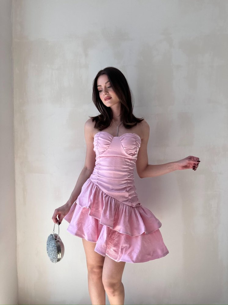  BİLLY Mini Elbise 2302 - Pembe - Mooi Butik