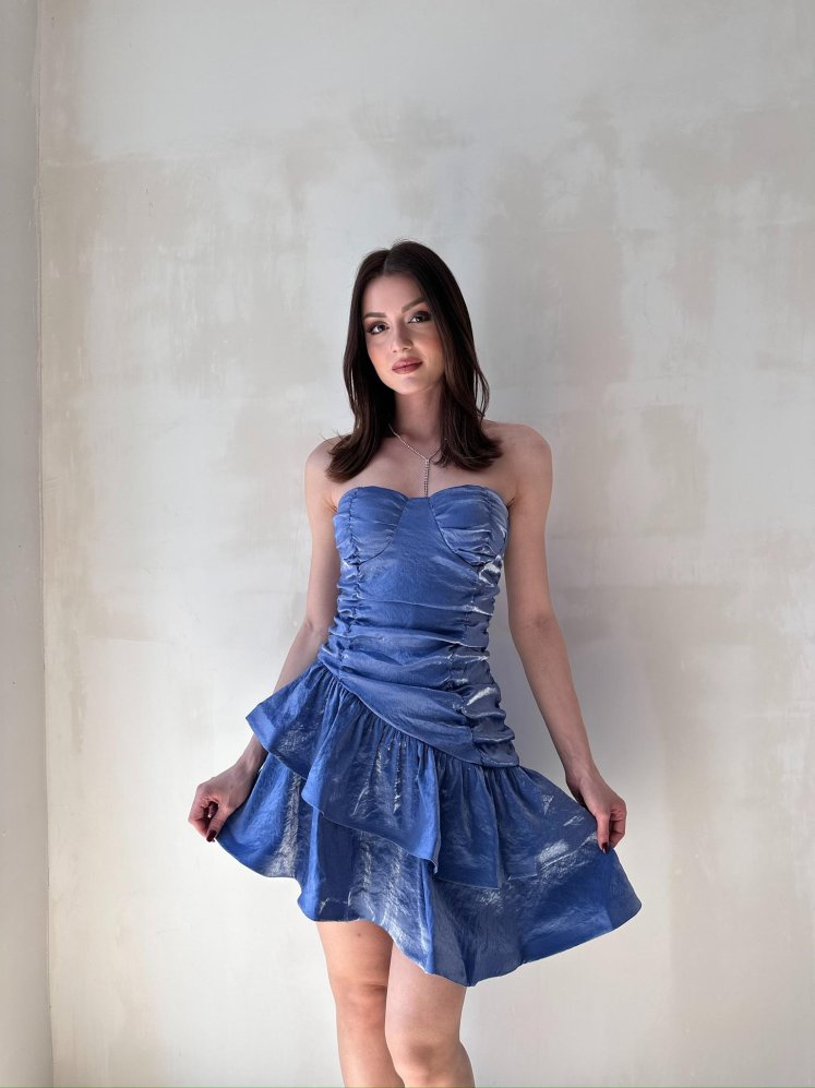 BİLLY Mini Elbise 2302 - Mavi - Mooi Butik