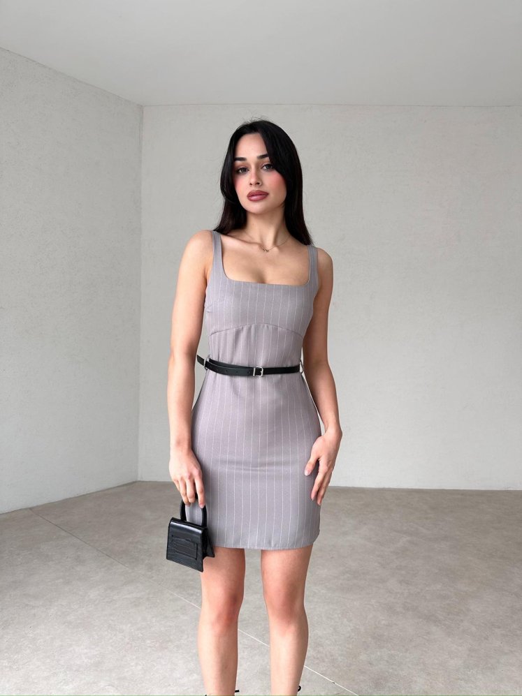Askılı Mini BEDMAR Elbise 7388 - Gri - Mooi Butik