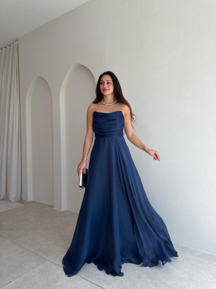 AVENYA Straplez Maxi Elbise 4011 - Lacivert - Mooi Butik