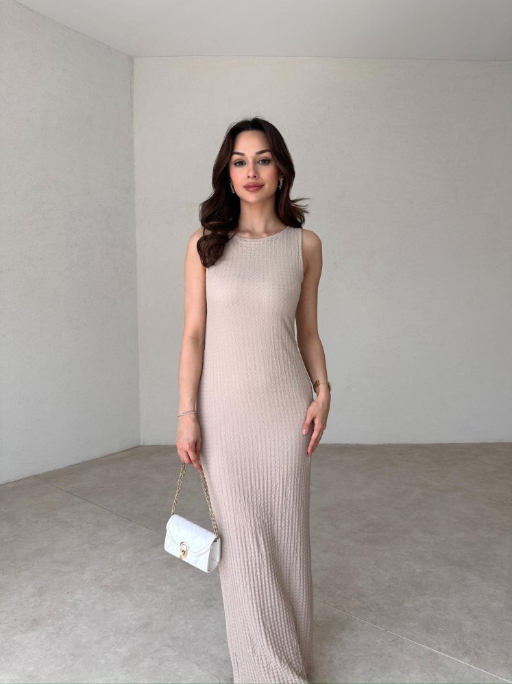 AWİELLO Maxi Elbise 0846 - Krem - Mooi Butik
