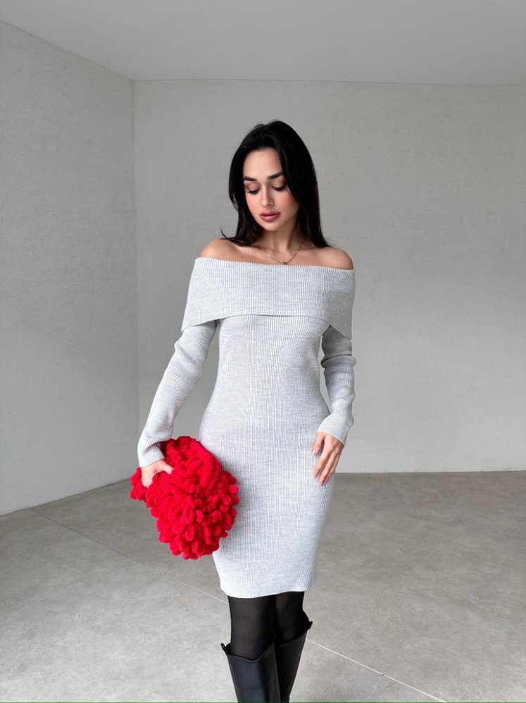 Ayarlanabilir Yakalı Midi FARRELL Elbise 7382 - Gri - Mooi Butik