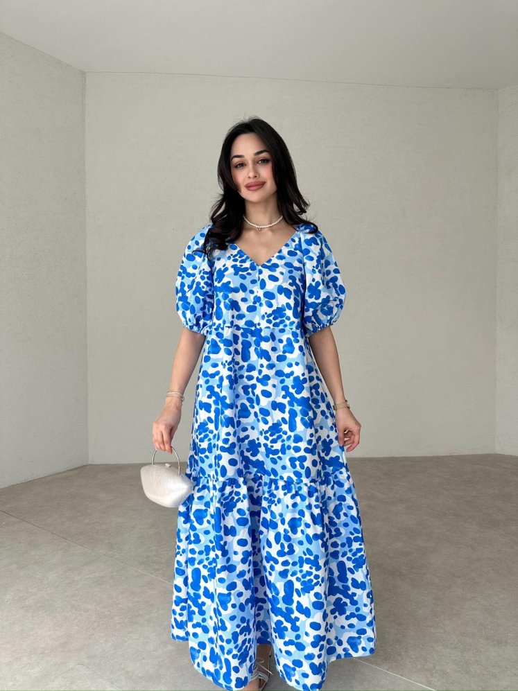 Balon Kol Maxi REGAL Elbise 2977 - Mavi - Mooi Butik