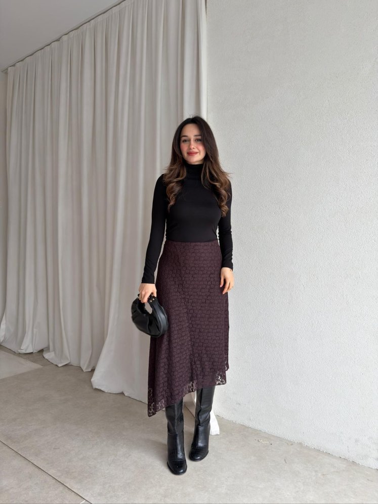 BAMBİ Dantelli Etek 8847 - Acı Kahve - Mooi Butik