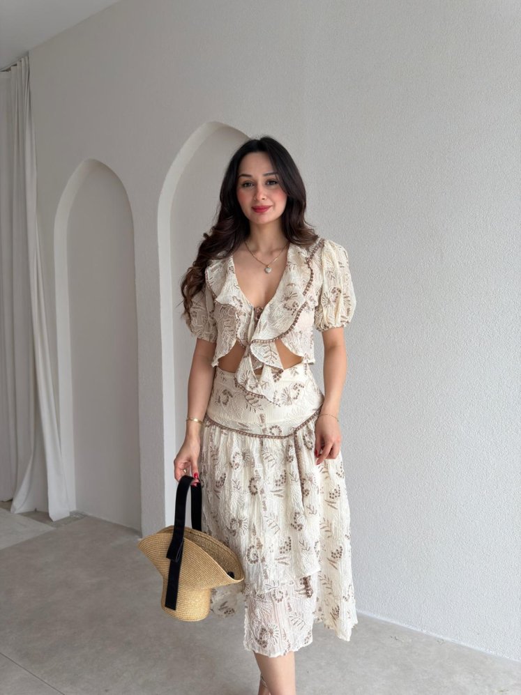 BANGO Desenli Takım 5476 - Kahverengi - Mooi Butik