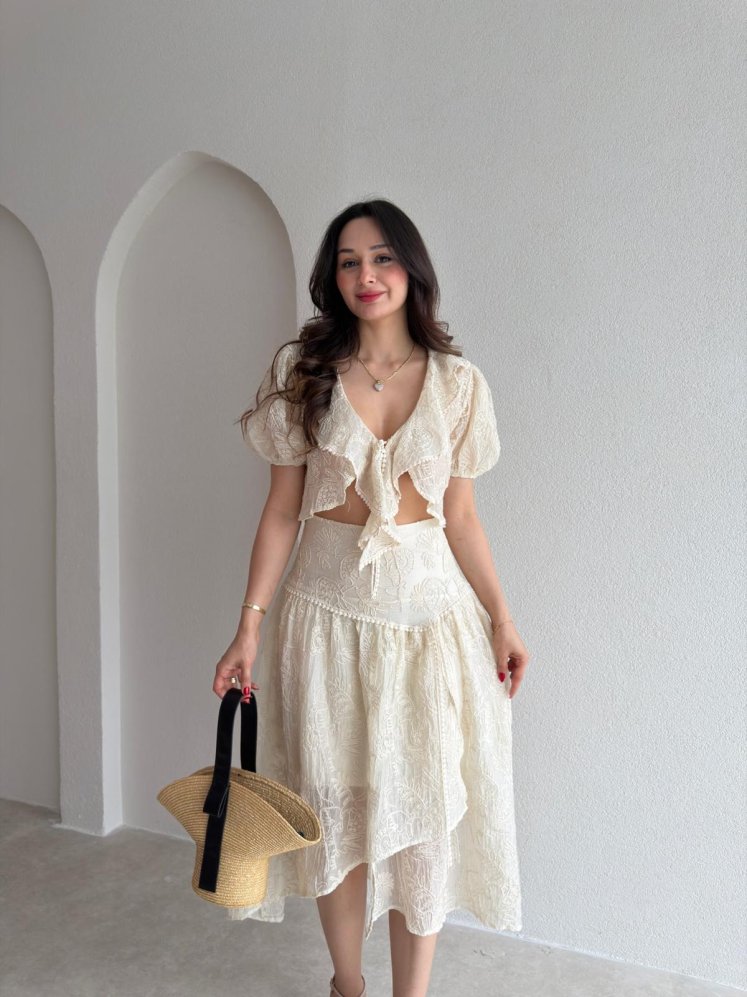 BANGO Desenli Takım 5476 - Krem Rengi - Mooi Butik