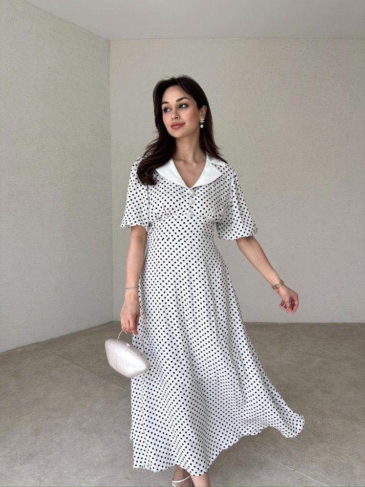 BARLOW Midi Elbise 8147 - Beyaz - Mooi Butik