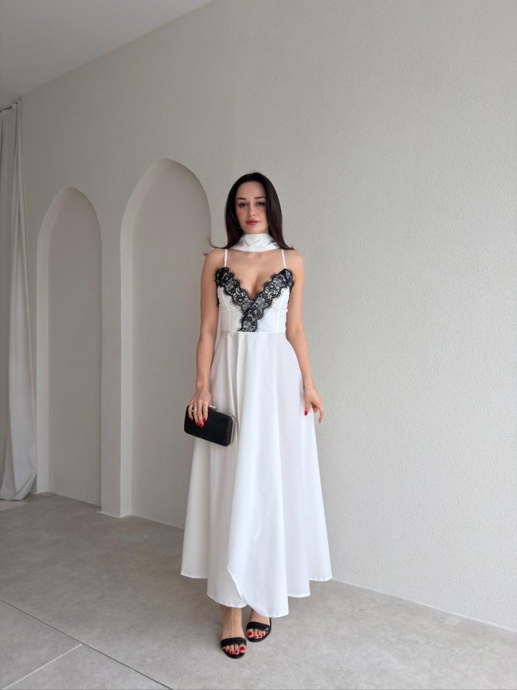 BAROK Dantel Detaylı Maxi Elbise 9035 - Beyaz - Mooi Butik