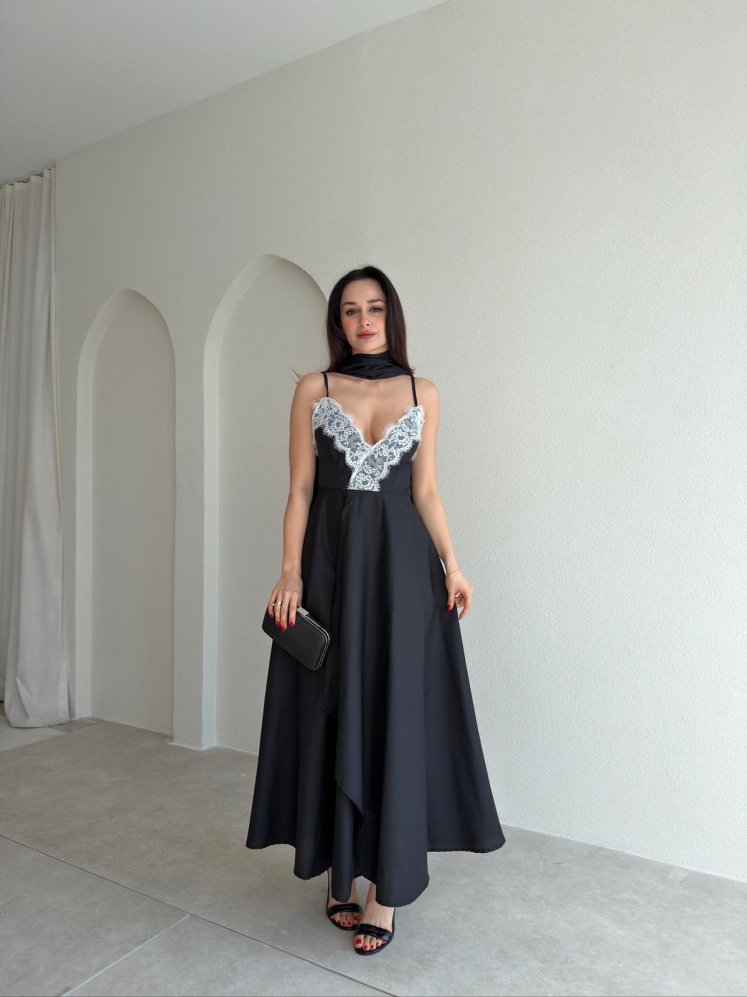 BAROK Dantel Detaylı Maxi Elbise 9035 - Siyah - Mooi Butik