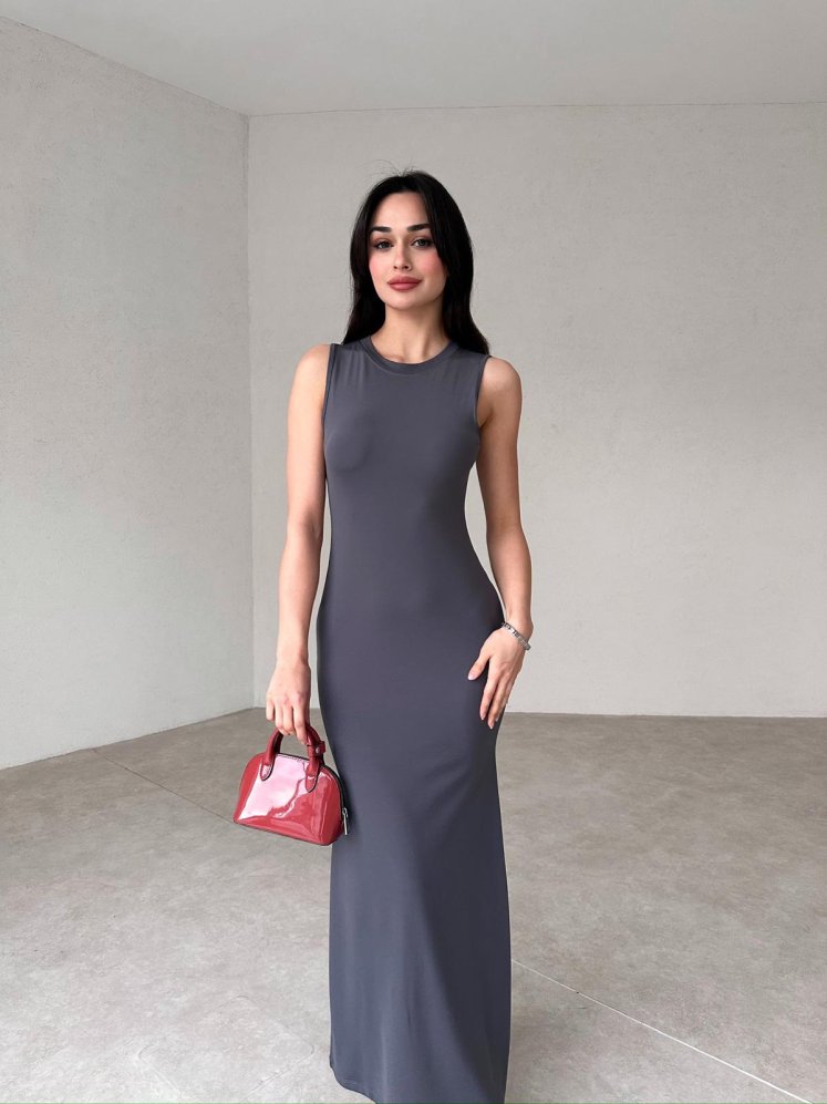 Basic Maxi NİSSAN Elbise 5544 - Füme - Mooi Butik