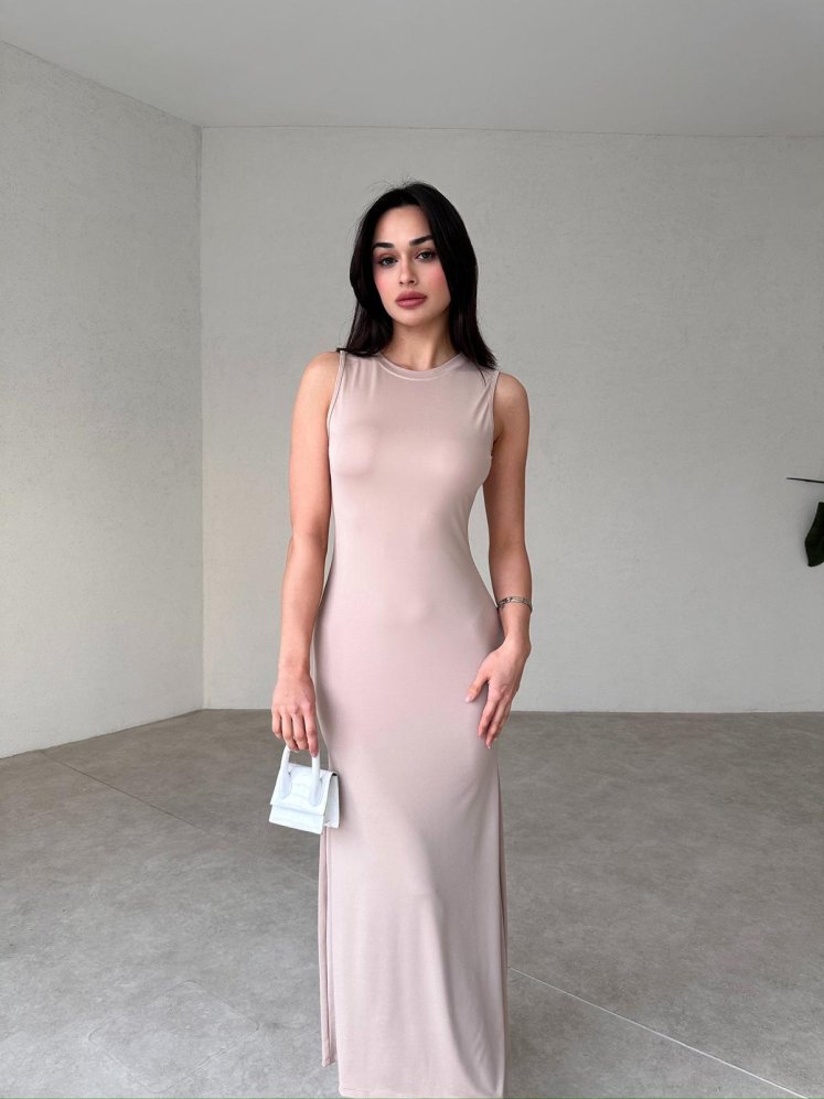 Basic Maxi NİSSAN Elbise 5544 - Krem - Mooi Butik