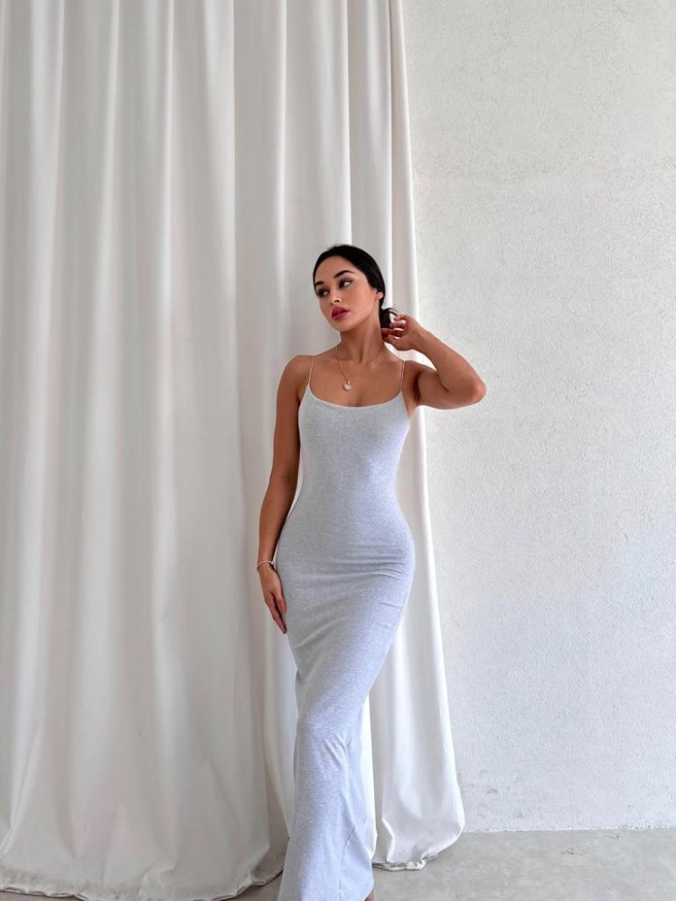 Basic Tasarım Midi FORNAS Elbise 3201 - Gri - Mooi Butik