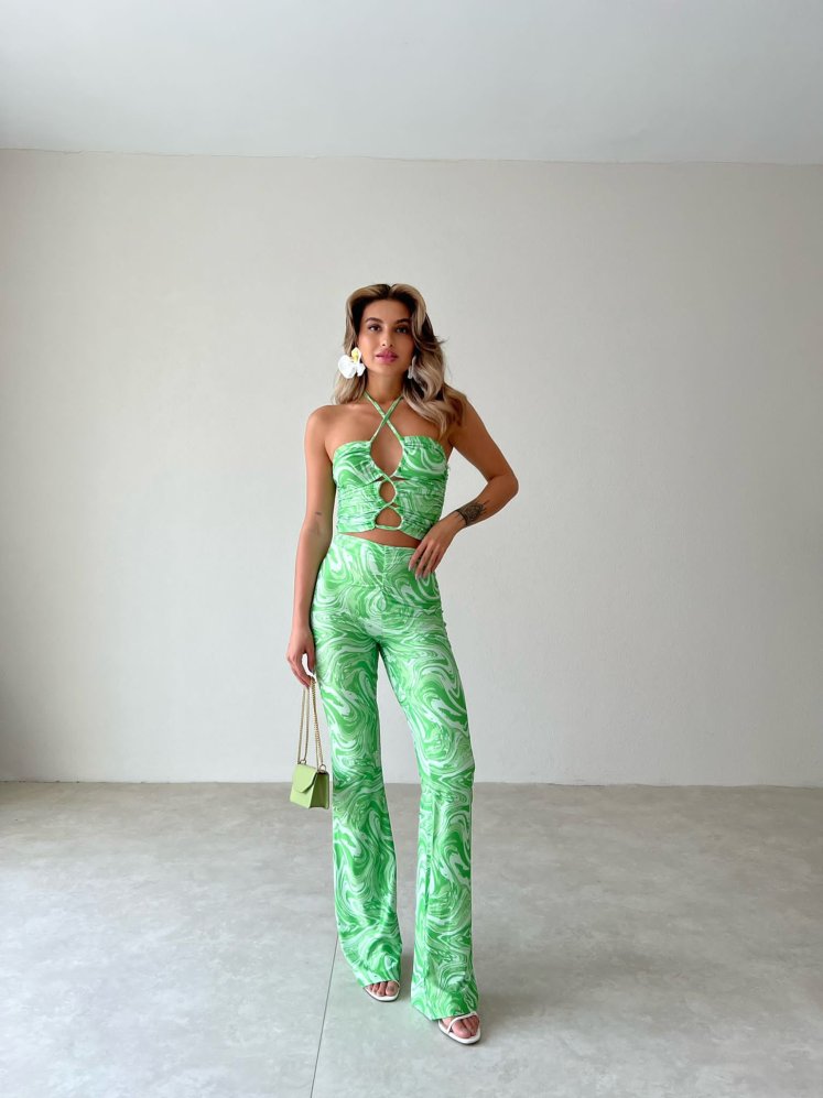 Batik Desen Bluz Pantolon İkili Takım - Yeşil - Mooi Butik