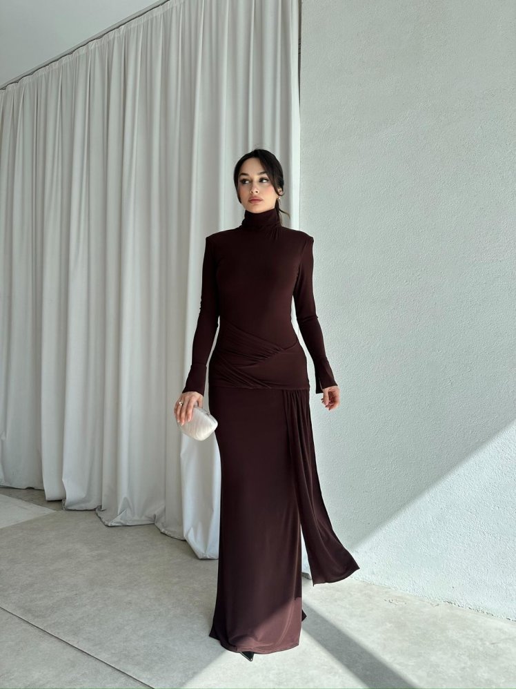 BECA Maxi Elbise 8630 - Acı Kahve - Mooi Butik