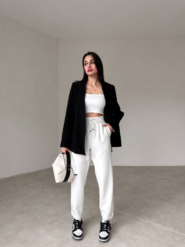 Beli Lastikli Havuç Model Heidi Pantolon - Beyaz - Mooi