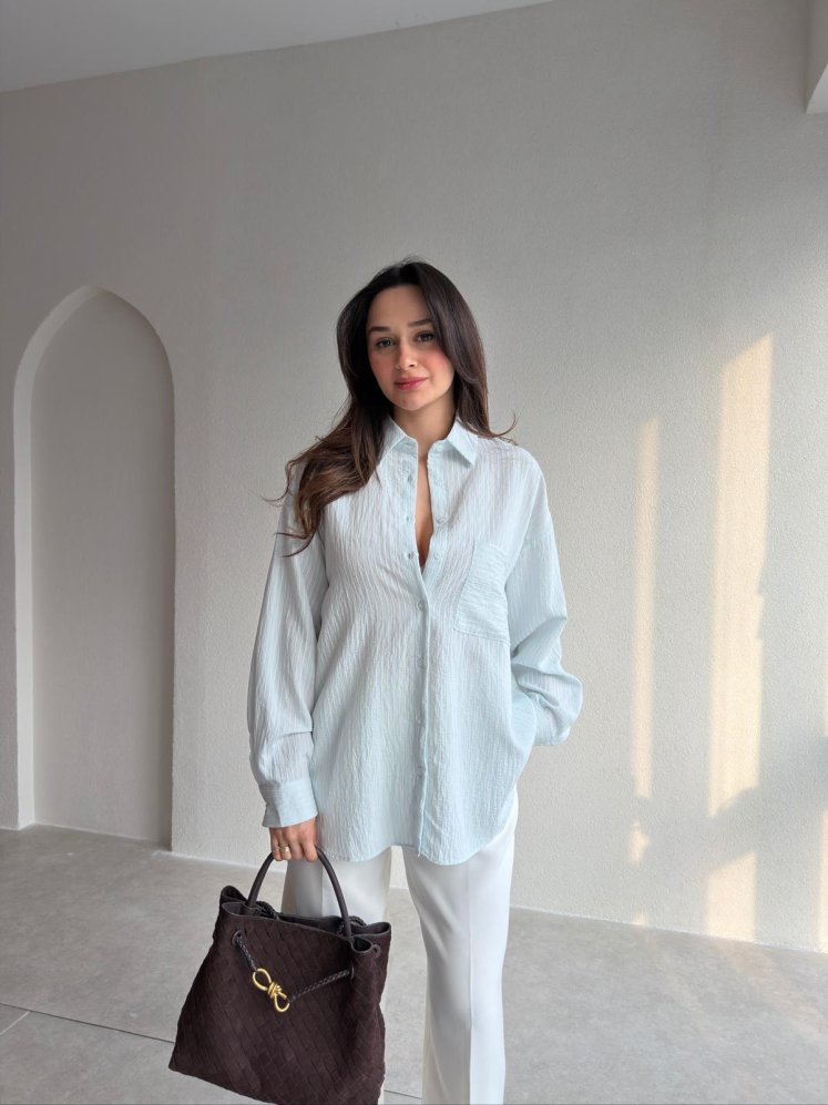 BELLA Çizgili Gömlek 1805 - Bebe Mavisi - Mooi Butik