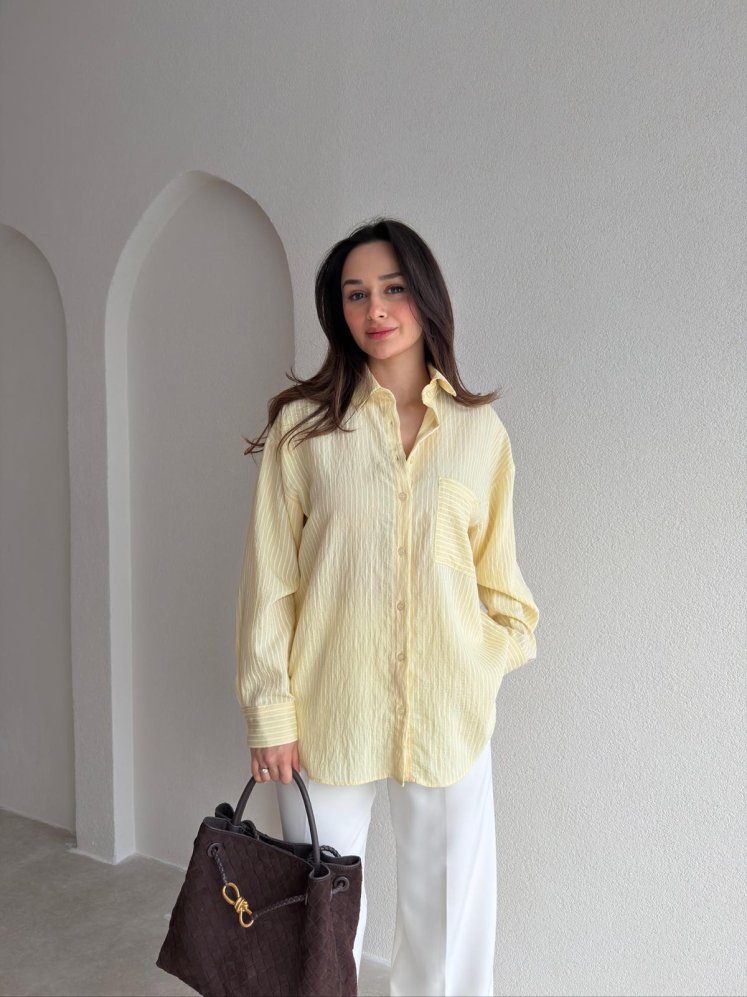 BELLA Çizgili Gömlek 1805 - Sarı - Mooi Butik