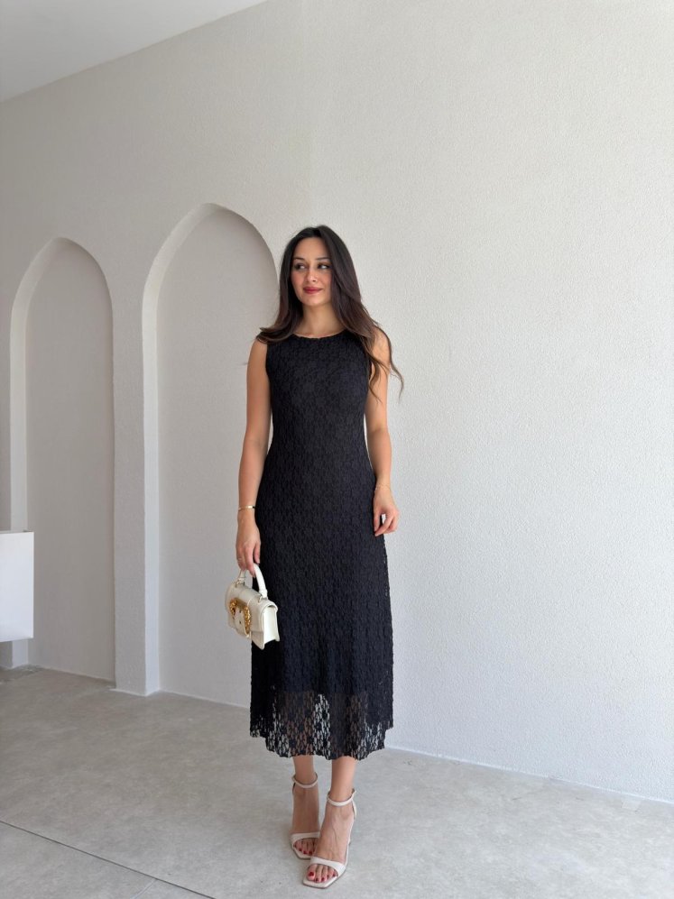 BERA Dantelli Midi Elbise 3038 - Siyah - Mooi Butik