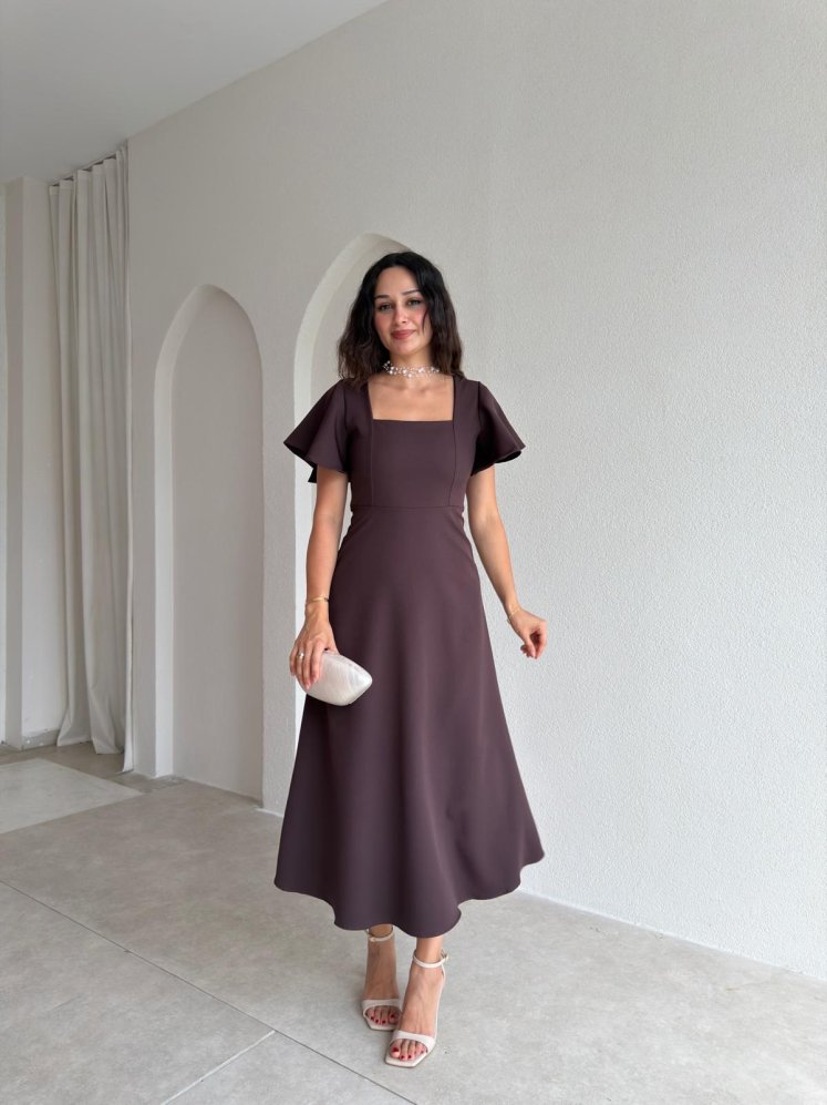 BERNOTTİ Midi Elbise 3682 - Acı Kahve - Mooi Butik