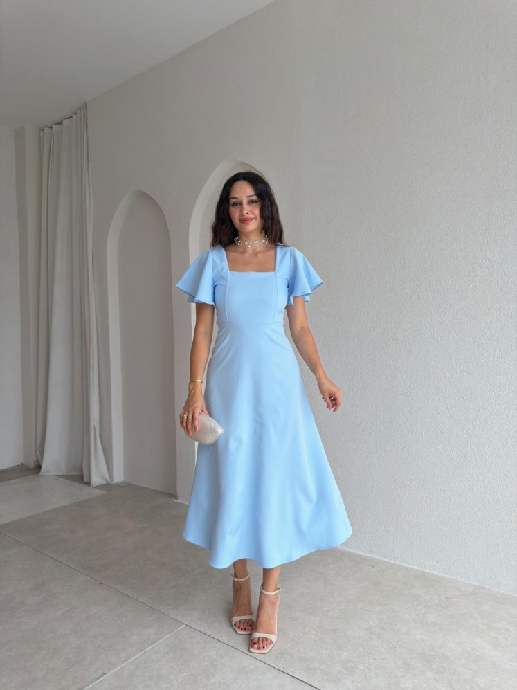 BERNOTTİ Midi Elbise 3682 - Bebe Mavi - Mooi Butik