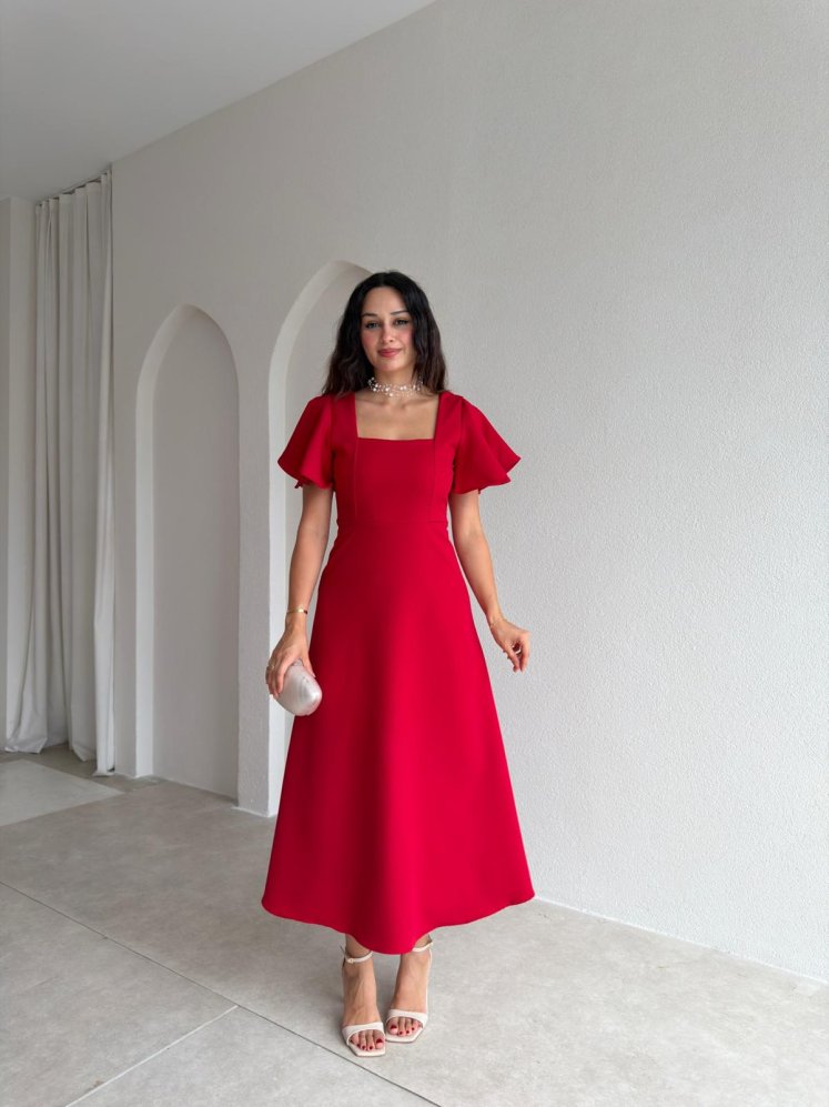BERNOTTİ Midi Elbise 3682 - Kırmızı - Mooi Butik