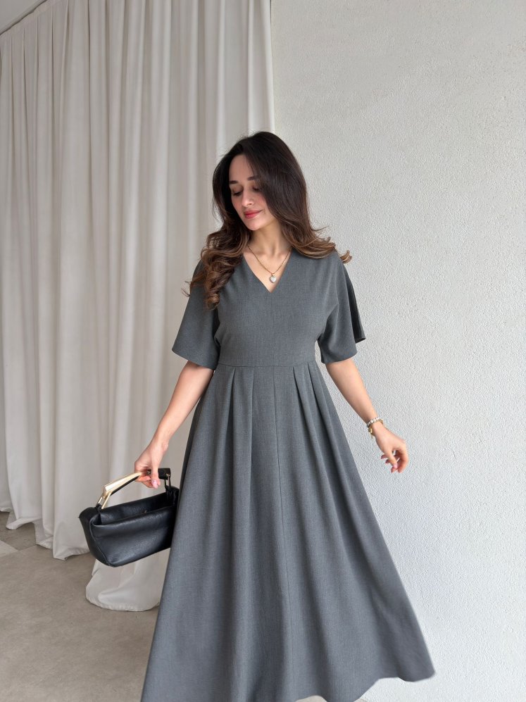 BEYOND Midi Elbise 8874 - Gri - Mooi Butik