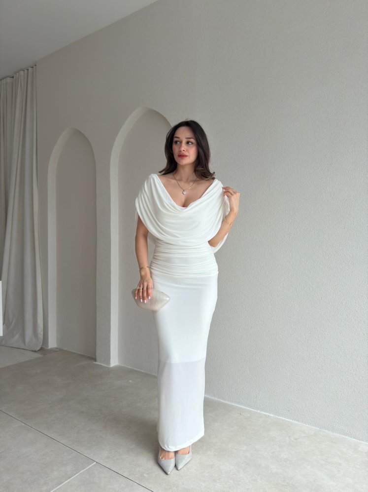 BİDWEL Maxi Elbise 2057 - Beyaz - Mooi Butik