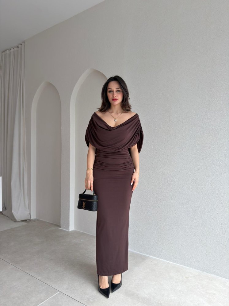 BİDWEL Maxi Elbise 2057 - Acı Kahve - Mooi Butik