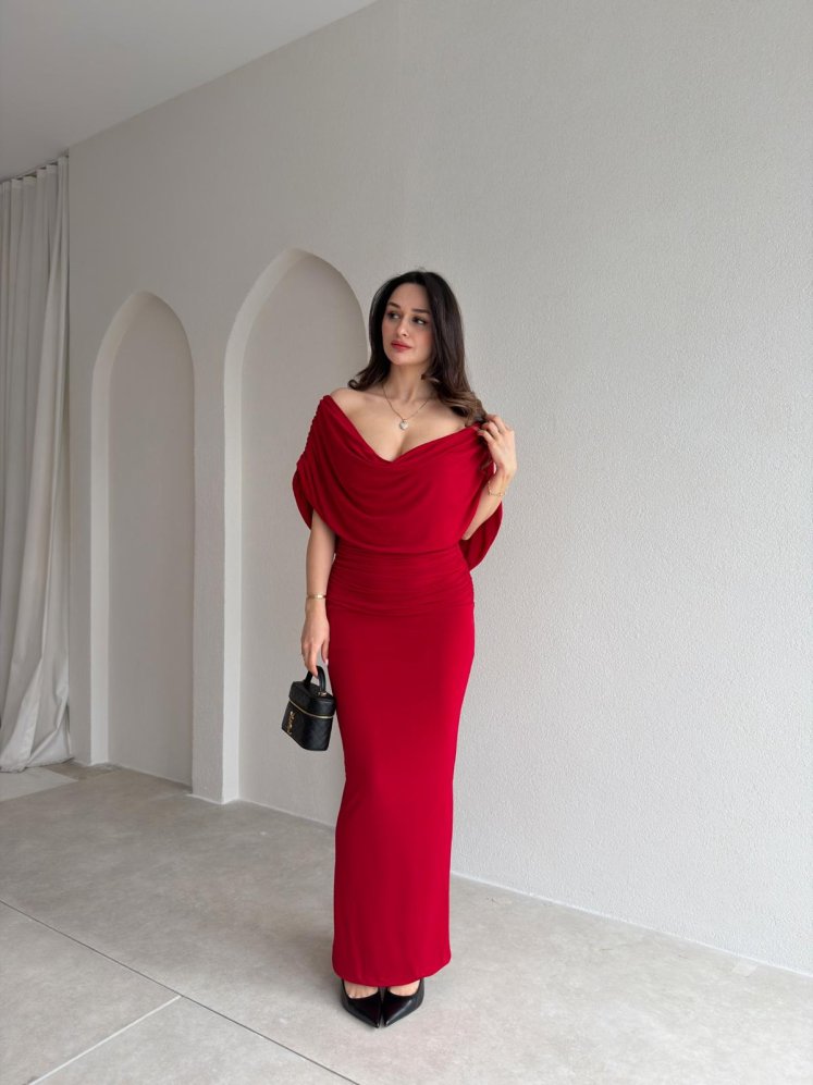 BİDWEL Maxi Elbise 2057 - Kırmızı - Mooi Butik