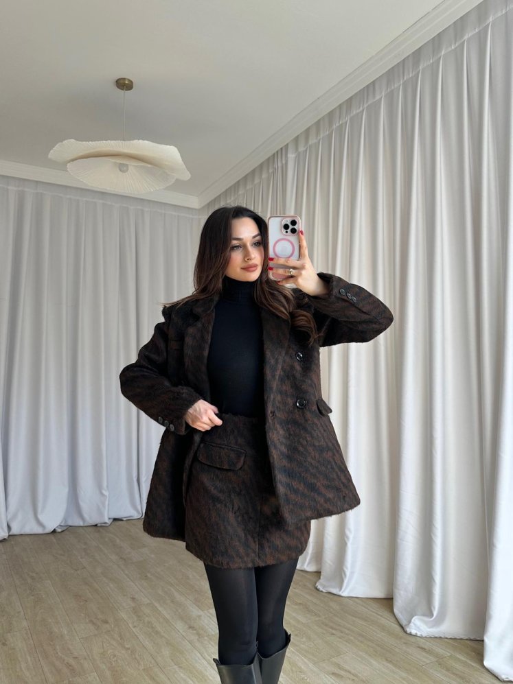  BLAİR Desenli Kaşe Takım 8388 - Acı Kahve - Mooi Butik