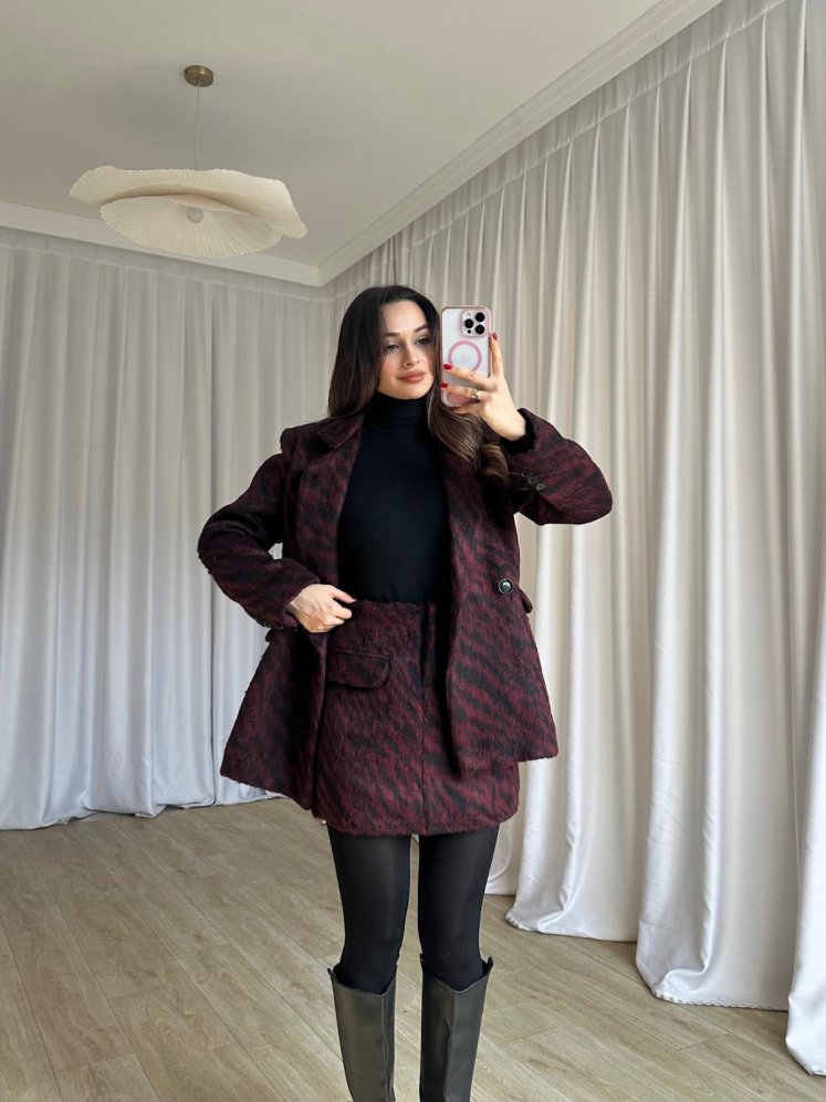 BLAİR Desenli Kaşe Takım 8388 - Bordo - Mooi Butik