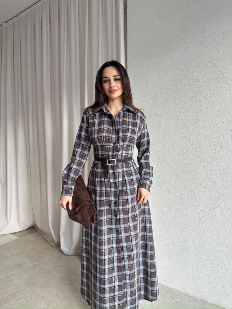 BLAKE Ekose Elbise 8705 - Mavi - Mooi Butik