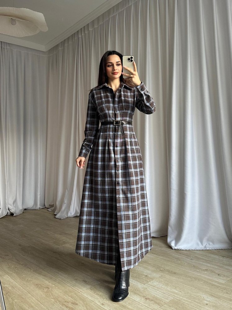 BLAKE Ekose Elbise 8705 - Mavi - Mooi Butik