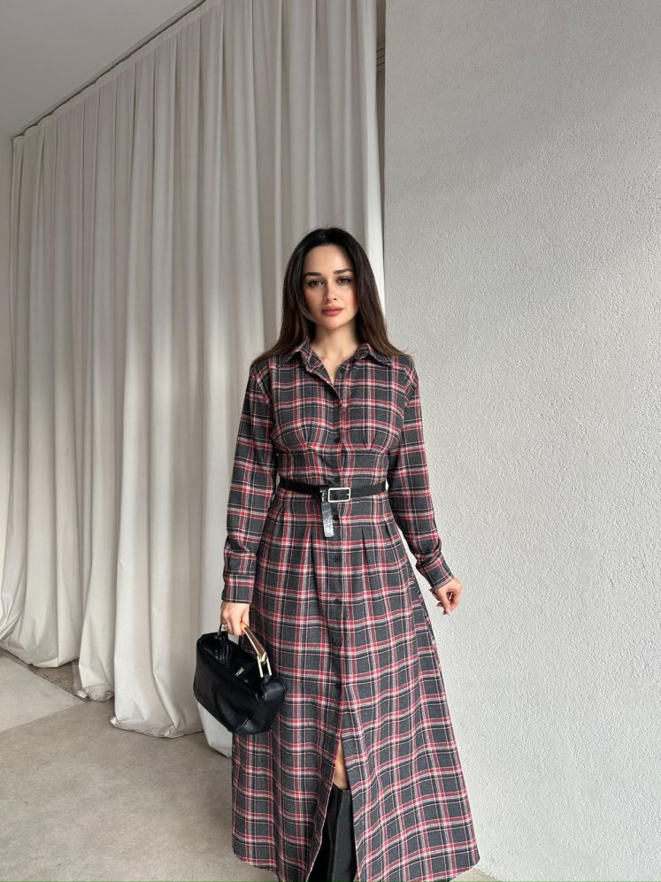 BLAKE Ekose Elbise 8705 - Kırmızı - Mooi Butik