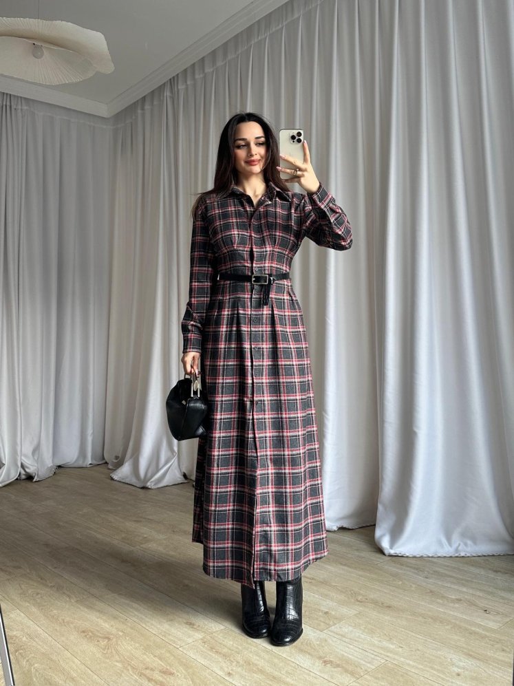 BLAKE Ekose Elbise 8705 - Kırmızı - Mooi Butik