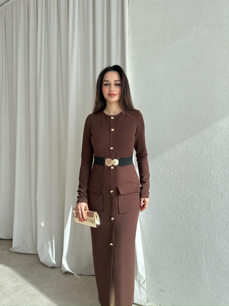 BLERTA Midi Elbise 8510 - Acı Kahve - Mooi Butik