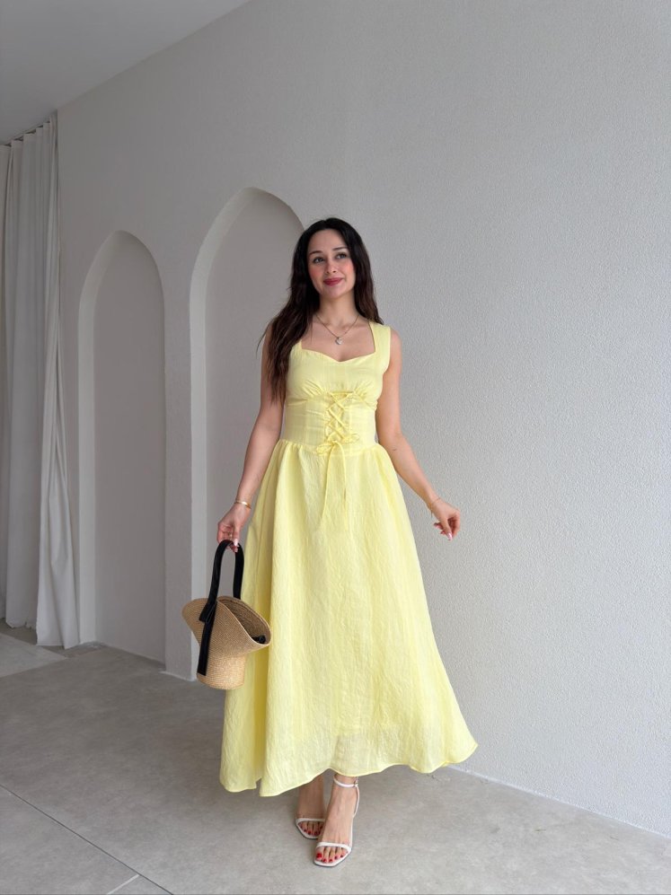 BOGOTA Midi Elbise 1031 - Sarı - Mooi Butik