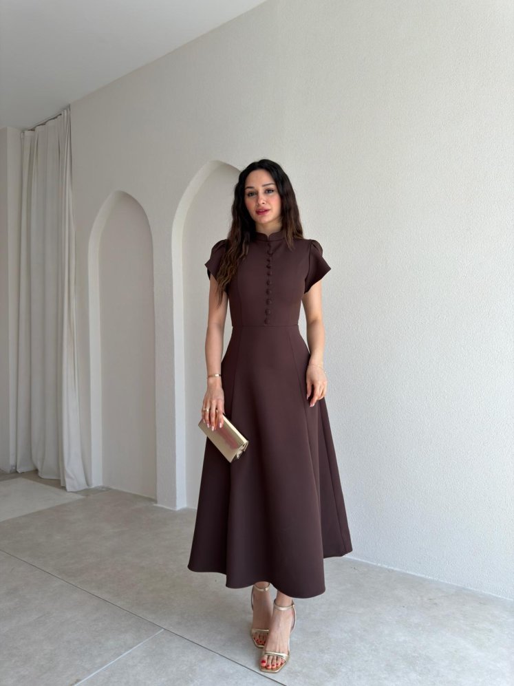 BOGOTA Midi Elbise 8947 - Acı Kahve - Mooi Butik