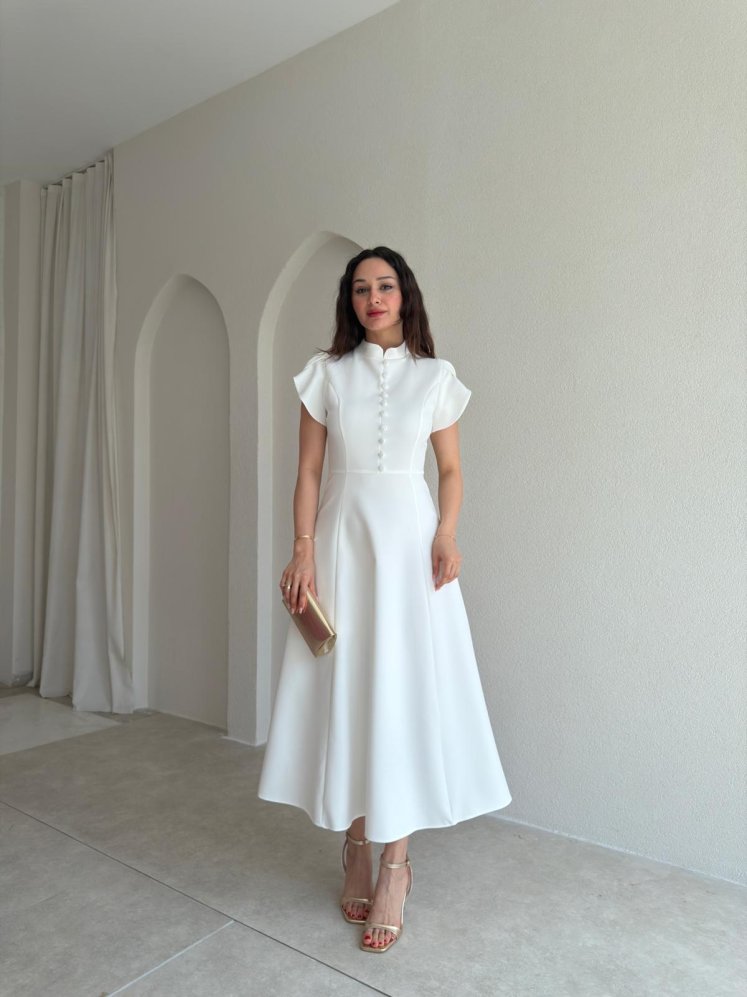 BOGOTA Midi Elbise 8947 - Beyaz - Mooi Butik