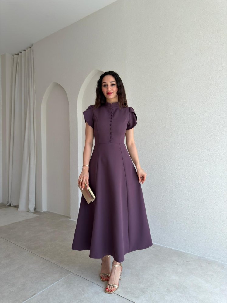 BOGOTA Midi Elbise 8947 - Mürdüm - Mooi Butik