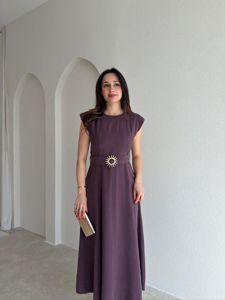 BOLD Kemerli Midi Elbise 1812 - Mor - Mooi Butik