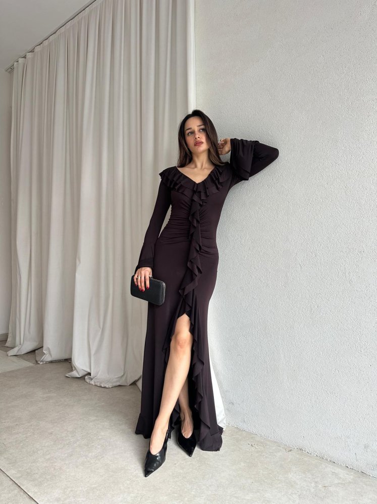 BORİSLAV Maxi Elbise 6778 - Acı Kahve - Mooi Butik