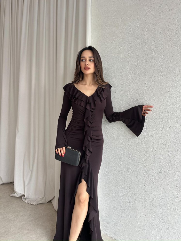 BORİSLAV Maxi Elbise 6778 - Acı Kahve - Mooi Butik